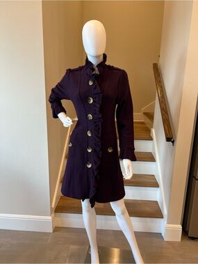 Luii Deep Plum Ruffled Single Breasted Dress Coat
